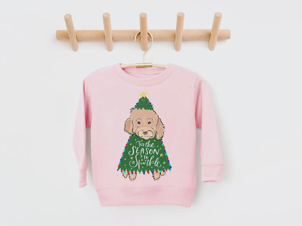 Custom Christmas Tree Pet Portrait Kid's Sweatshirt - Pink Crewneck