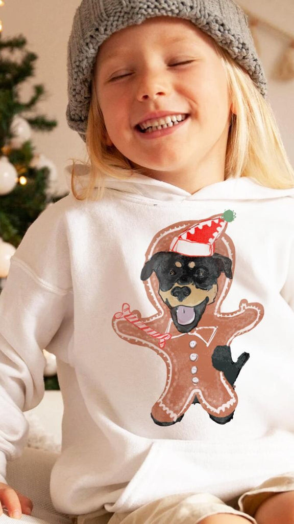 Custom Gingerbread Man Pet Portrait Christmas Kid's Sweatshirt - White Hoodie