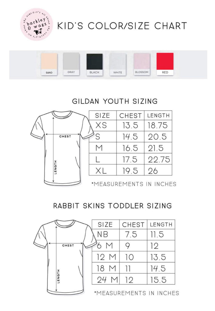 Barkley & Wagz Kid's Sweatshirt Color Chart