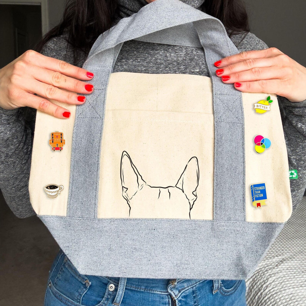 Custom Dog, Cat, or Other Pet Ears Mini Tote with Enamel Pins