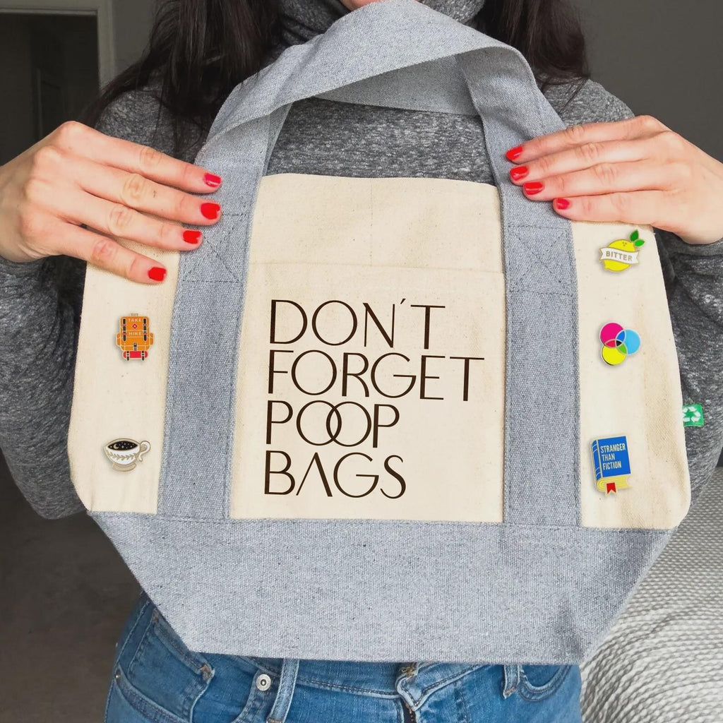 Custom Don't Forget Poop Bags Mini Bag Tote with Colorful Enamel Pins