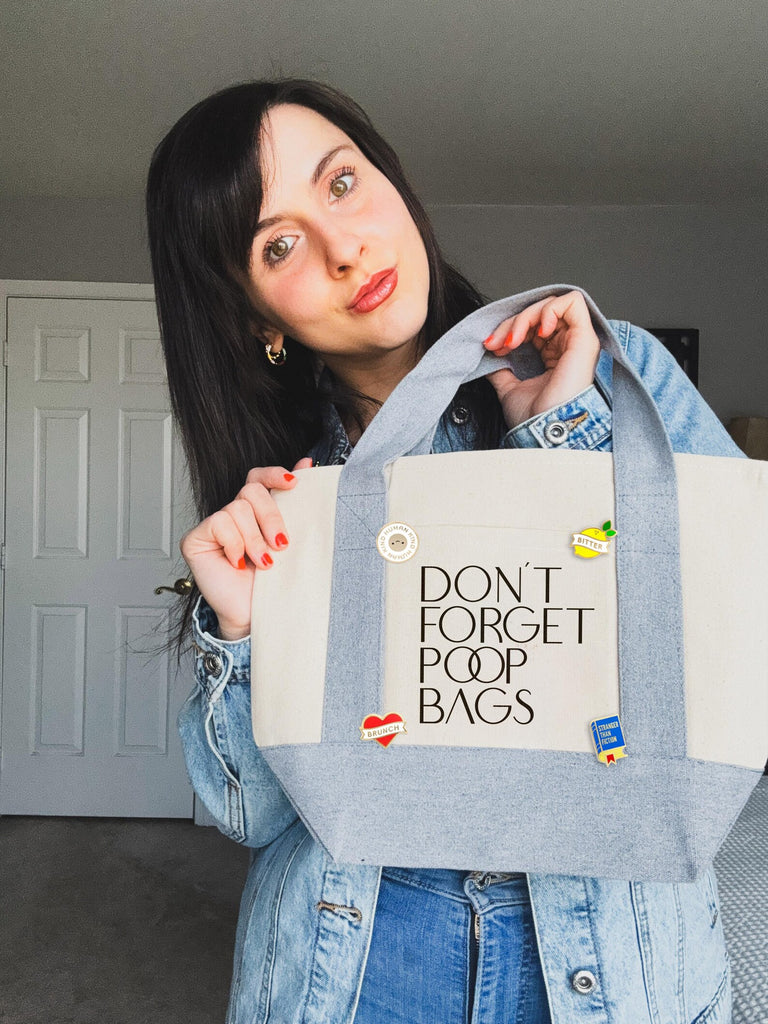 Custom Don't Forget Poop Bags Mini Bag Tote matched with Denim Jacket