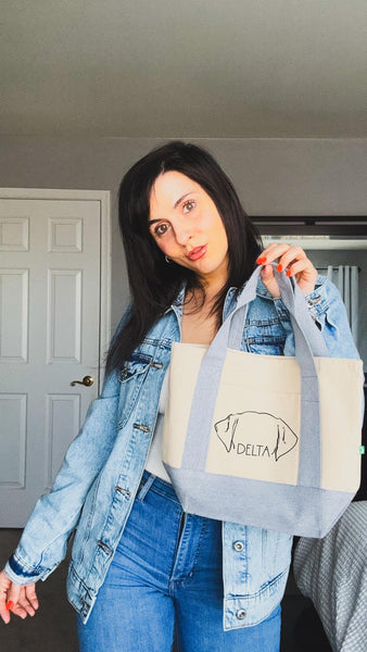 Custom Line Labrador Retriever Ears Mini Tote - Chambray and Natural