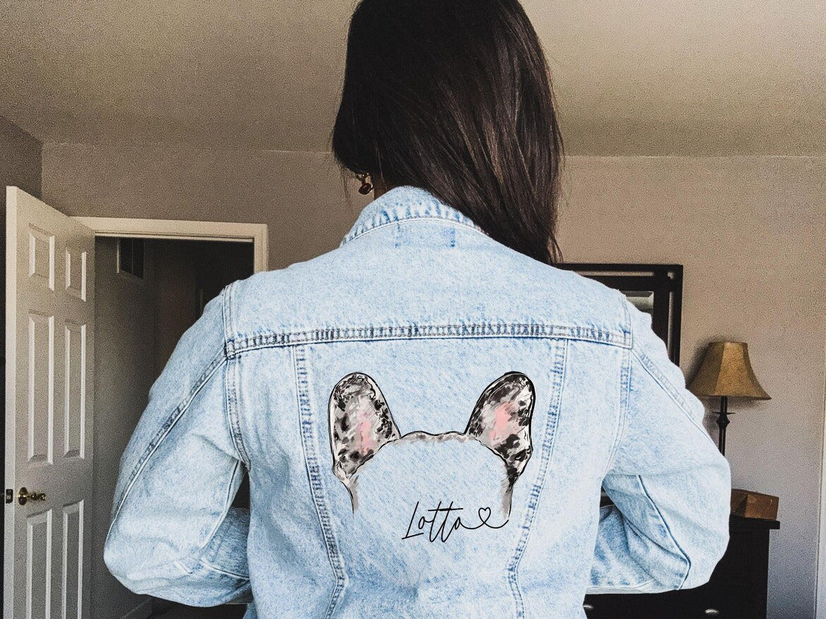 Custom Color Pet Ears Denim Jacket with Frenchie