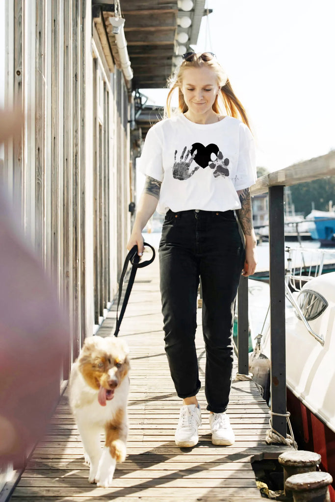 The Same Heart Tee - Custom Paw and Hand Print/s on Unisex Tee - Shown in Black and White
