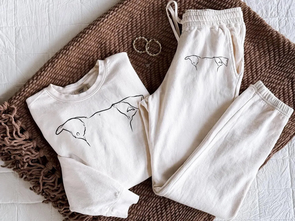 Custom Pet Ears on Comfort Colors Sweatshirt, Sweatpants, or Sweatsuit - Ivory