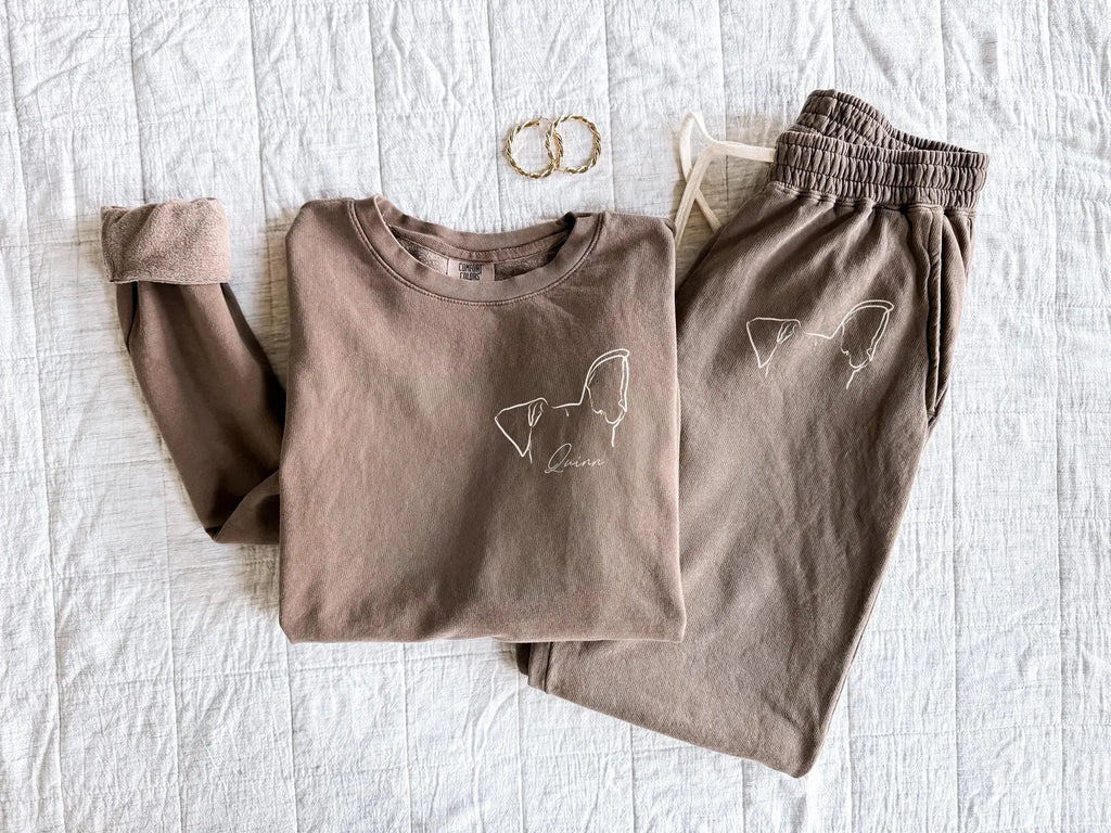 Custom Pet Ears on Comfort Colors Sweatshirt, Sweatpants, or Sweatsuit - Espresso Brown