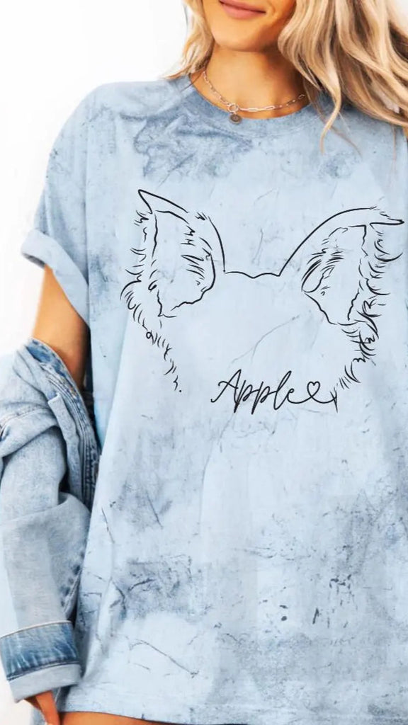 Custom Pet Ears on Comfort Colors Colorblast T-Shirt - Sky Blue