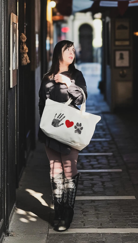 The Same Heart Custom Tote Bag Personalized Paw and Hand Print Zipper Tote