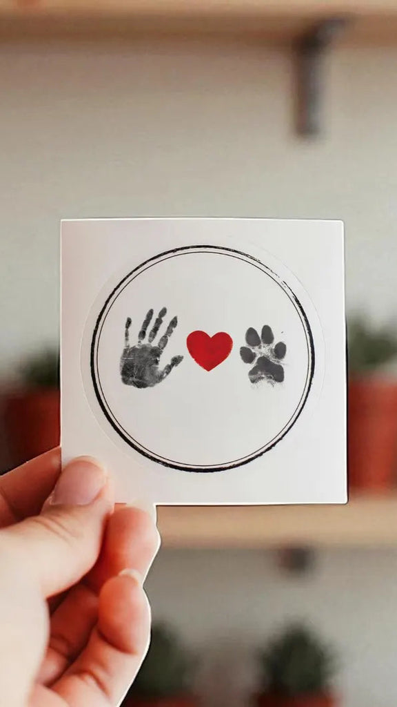 The Same Heart Sticker - Custom Paw and Hand Print Design with Red Heart