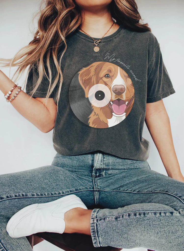 Custom My Favorite Record Vinyl Pet Portrait T-Shirt - Graphite