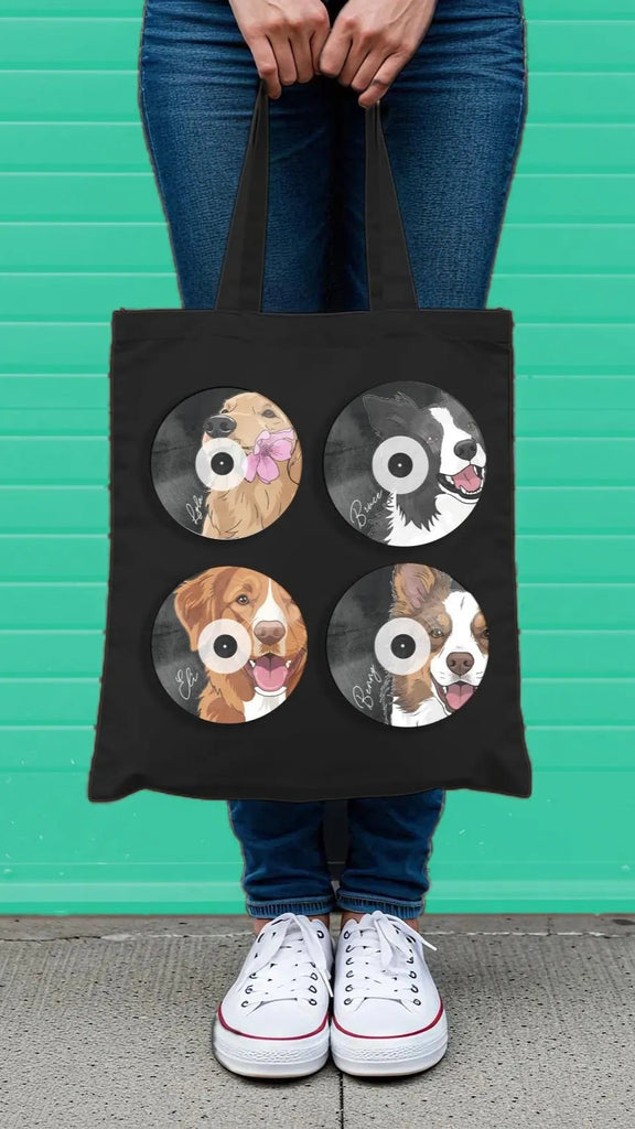 Custom Pet Portrait Vinyl Record Tote Bag - Four Records
