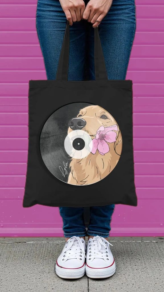 Custom Pet Portrait with Customized Name Vinyl Record Tote Bag