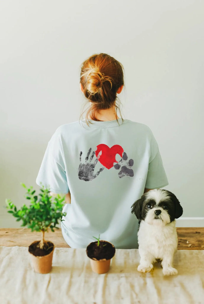 The Same Heart Tee - Custom Paw and Hand Print/s on Unisex Tee - Shown in Comfort Colors Bay Color