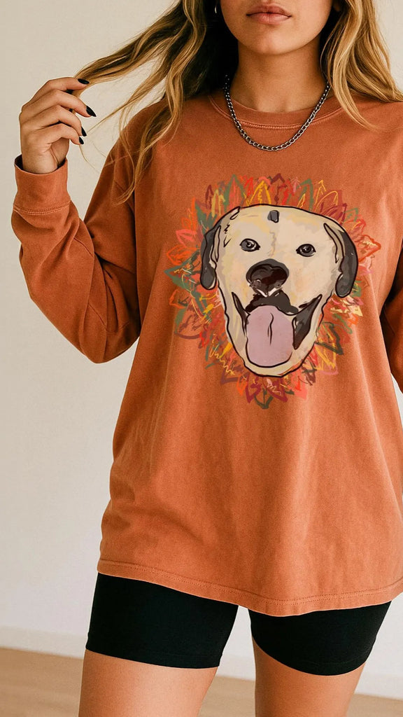 The Autumnal Pet Full Face Color Pet Portrait Unisex Long Sleeve Tee in Yam