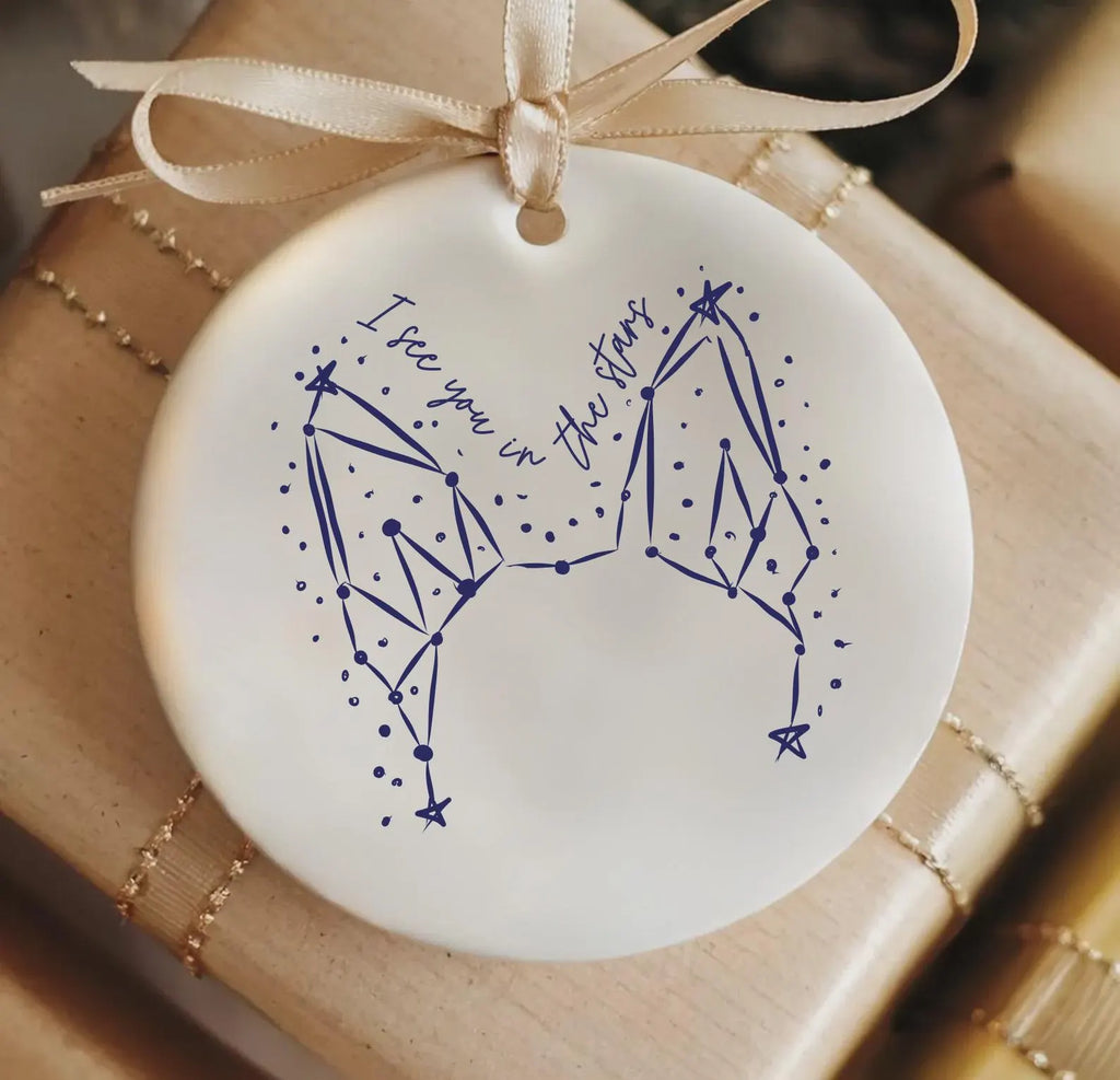 Custom I See You In The Stars Memorial Pet Constellation Ornament with Pointy Ears