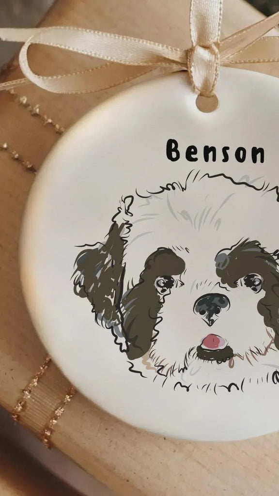 Custom Single or Set of Pet Portrait Ornaments - Shown with Shih Tzu Design