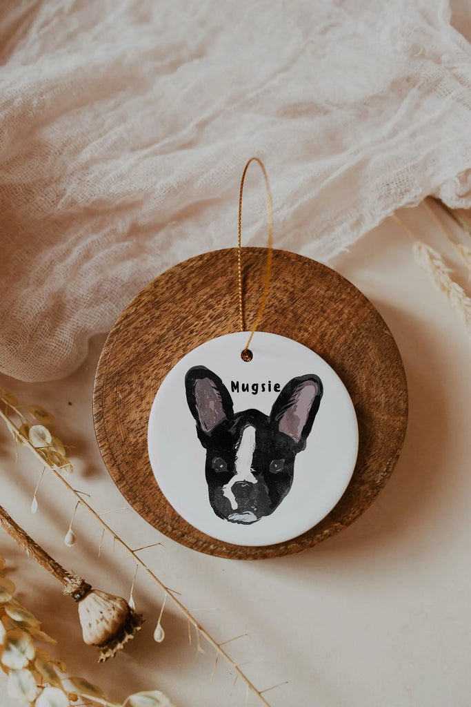 Custom Single or Set of Pet Portrait Ornaments - Shown with Frenchie Design