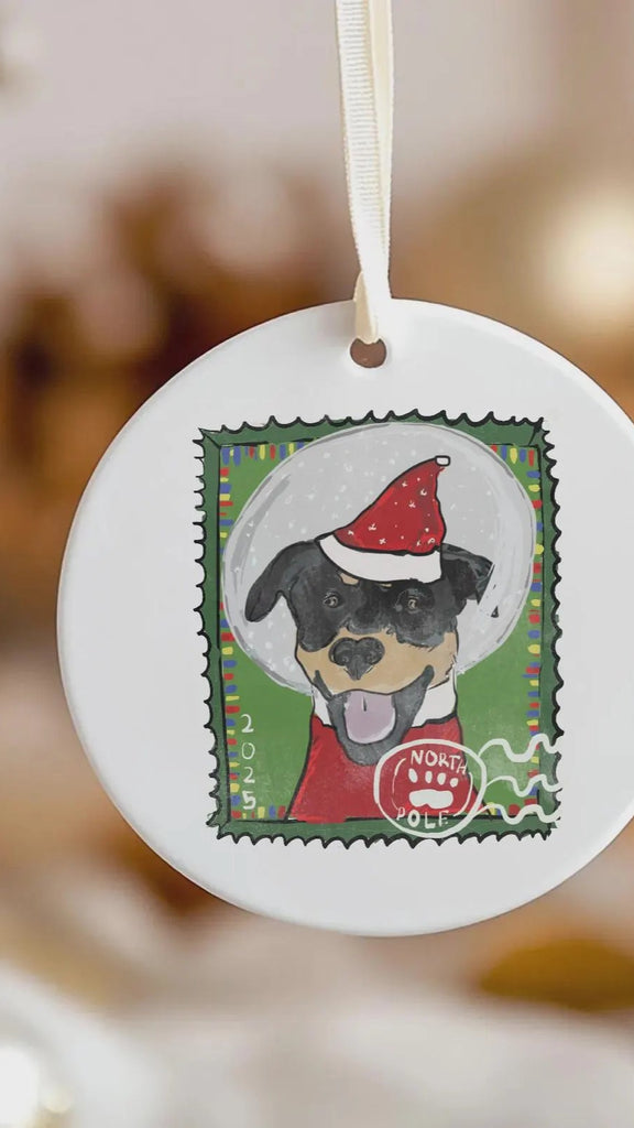 Custom Single or Set of Pet Portrait Stamp Christmas Ornaments