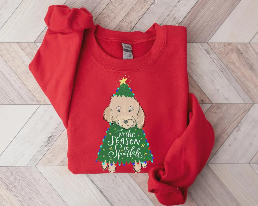 Custom Christmas Tree Pet Portrait Sweatshirt - Red