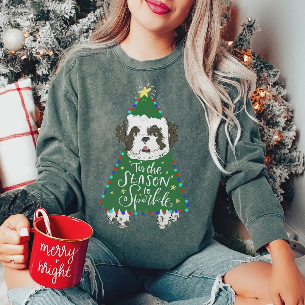 Custom Christmas Tree Pet Portrait Sweatshirt - Green
