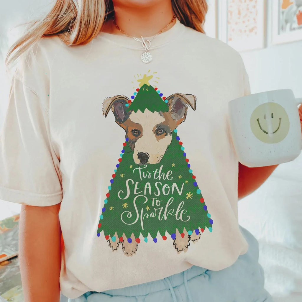 Custom Christmas Tree Pet Portrait T-Shirt - Natural