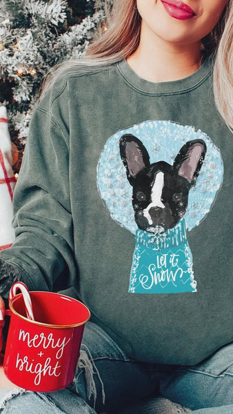 Custom Christmas Snow Globe Pet Portrait Sweatshirt - Green