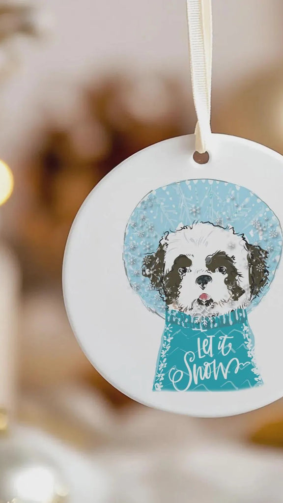 Custom Single or Set of Snow Globe Pet Portrait Ornaments - shown with Shih Tzu