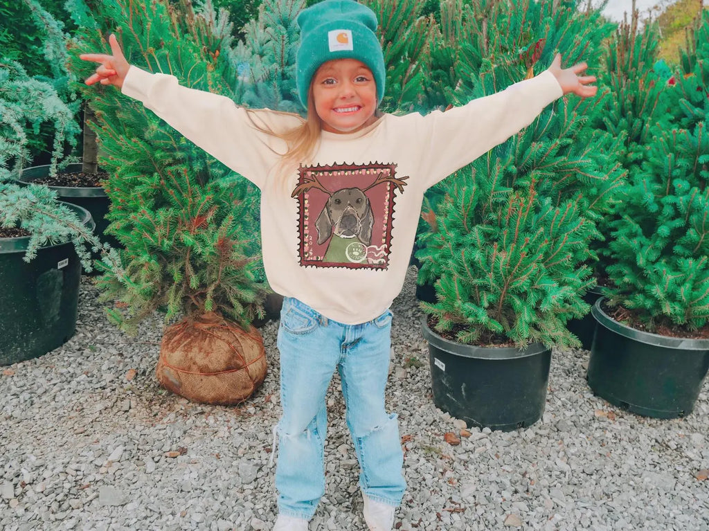 Custom Christmas Stamp Pet Portrait Kid's Sweatshirt - Sand