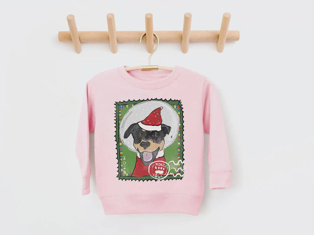 Custom Christmas Stamp Pet Portrait Kid's Sweatshirt - Blossom Pink