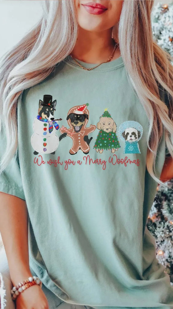 We Wish You A Meowy or Merry Woofmas (Customization Optional) T-Shirt - Sage