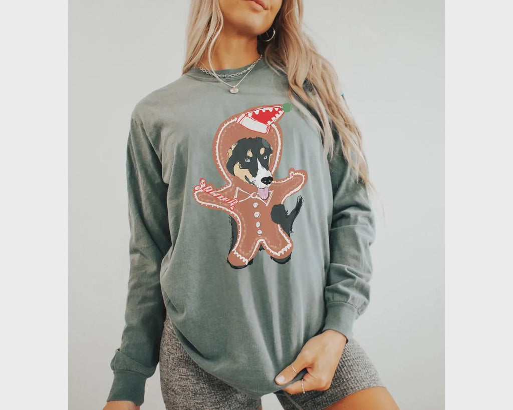 Custom Gingerbread Pet Portrait Long Sleeve Tee - Green