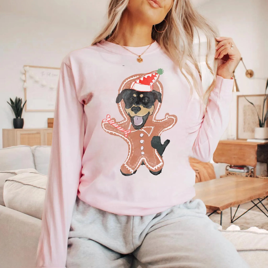 Custom Gingerbread Pet Portrait Long Sleeve Tee - Pink