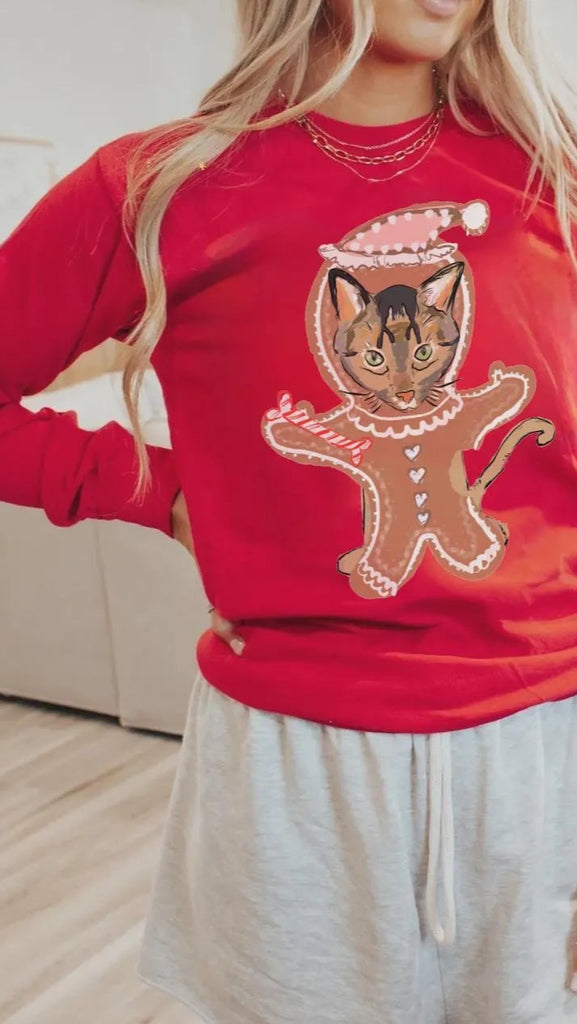 Custom Gingerbread Pet Portrait Long Sleeve Tee - Red