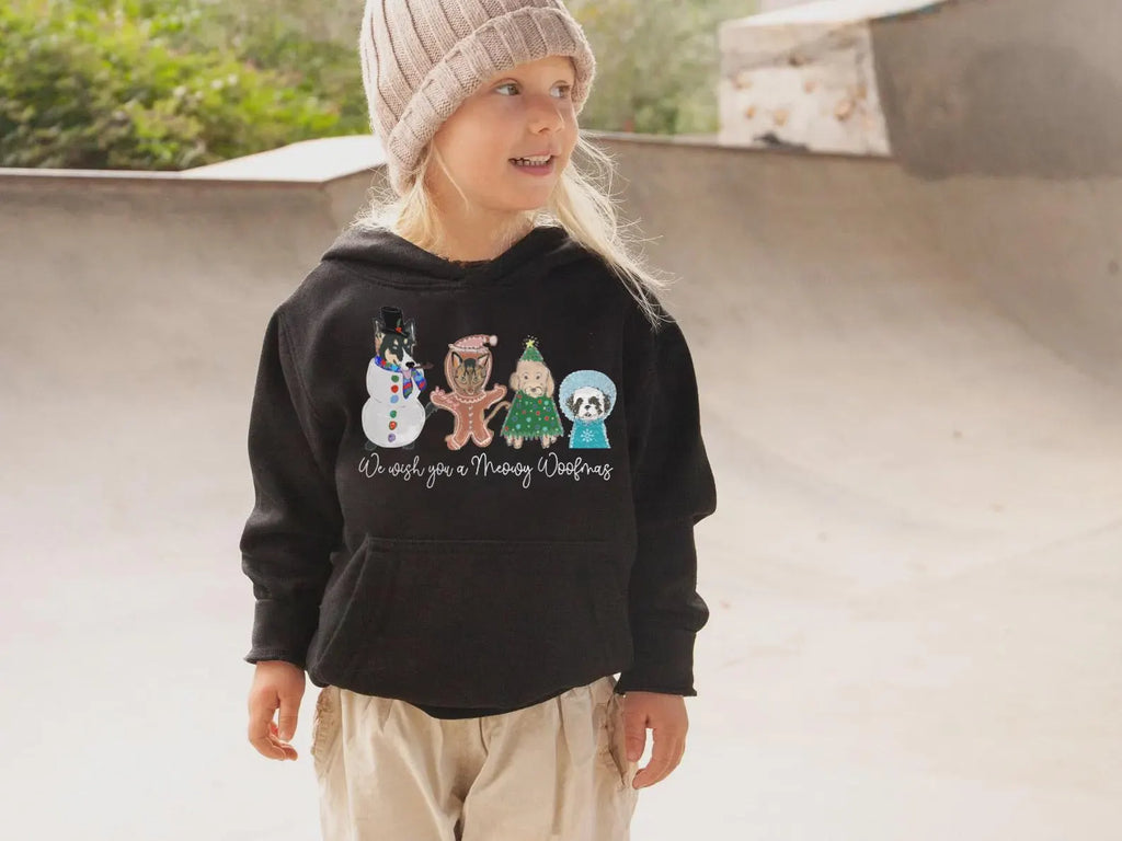 We Wish You a Merry or Meowy Woofmas (Customization Optional) Kid's Sweatshirt - Black