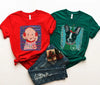 Custom Pet Portrait Stamps Christmas T-Shirt - in Red and Dark Green