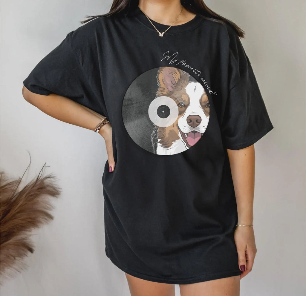 Custom My Favorite Record Vinyl Pet Portrait T-Shirt - Black