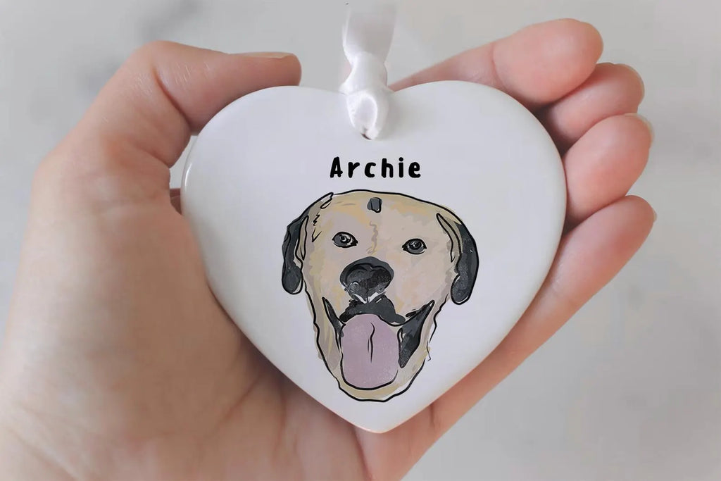 Custom Single or Set of Pet Portrait Ornaments - Shown in heart shape