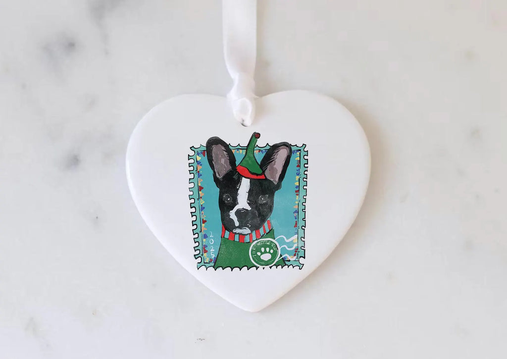 Custom Single or Set of Pet Portrait Stamp Christmas Ornaments - Heart Shape