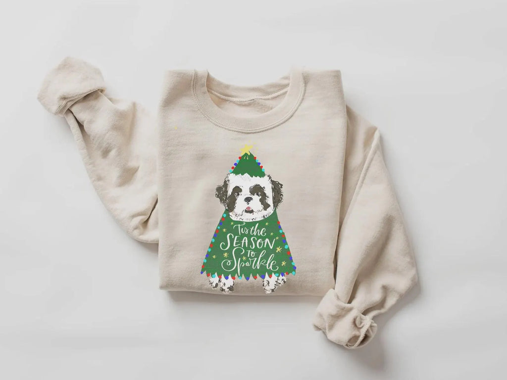 Custom Christmas Tree Pet Portrait Sweatshirt - Sand