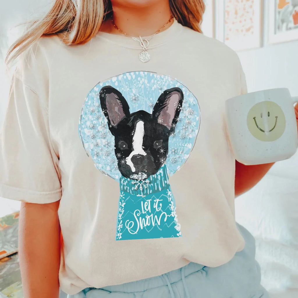 Custom Christmas Snow Globe Pet Portrait T-Shirt - Natural