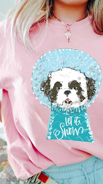 Custom Christmas Snow Globe Pet Portrait T-Shirt - Pink