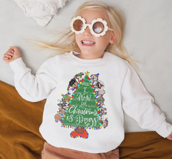 All I Want for Christmas is Dogs Kid's Christmas Sweatshirt - White Crewneck