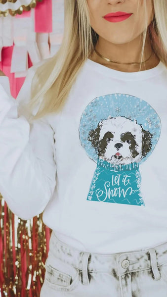 Custom Snow Globe Pet Portrait Long Sleeve Tee - White