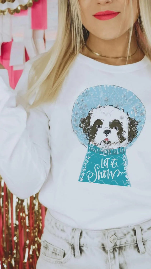 Custom Snow Globe Pet Portrait Long Sleeve Tee - White
