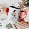 Custom Snowman Pet Portrait Festive Mug - Black Handle - Shown with Doodle Dog