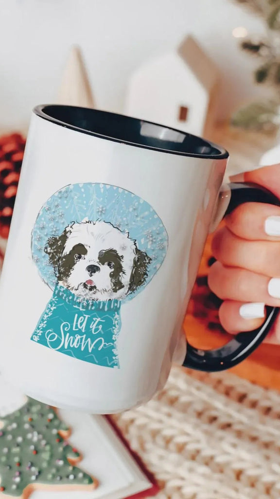 Custom Snow Globe Pet Portrait Festive Mug - Shown with Shih Tzu Design