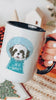 Custom Snow Globe Pet Portrait Festive Mug - Shown with Shih Tzu Design