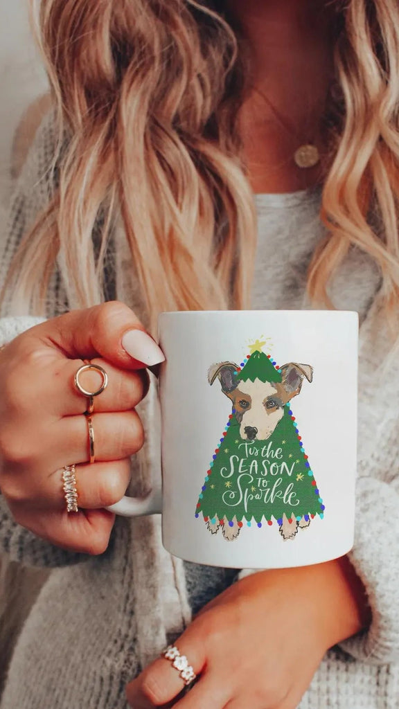 Custom Christmas Tree Pet Portrait Festive Mug - Mug with White Handle