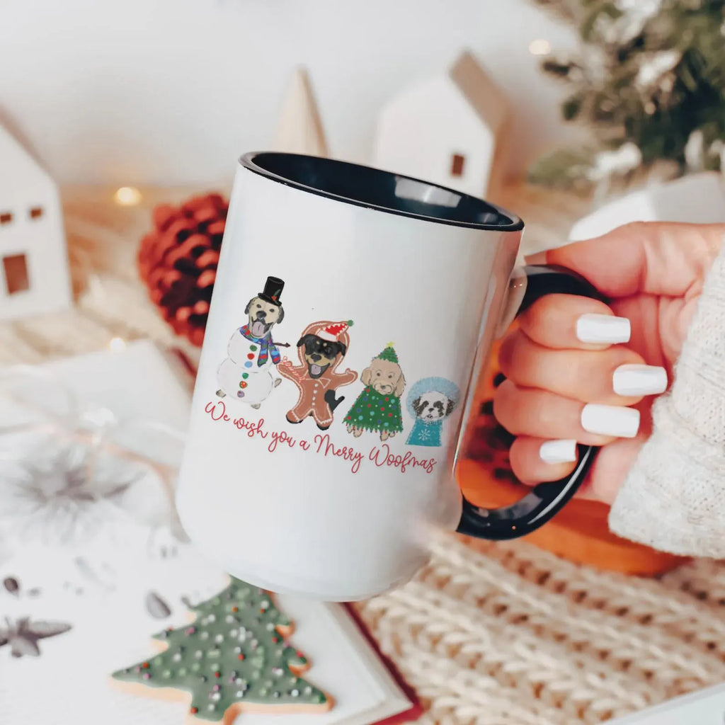 We Wish You A Meowy or Merry Woofmas (Customization Optional) Christmas Mug - Black Handle